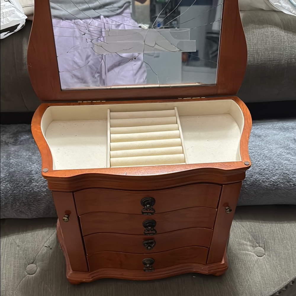 Elegant Wooden Jewelry Organizer with Mirror